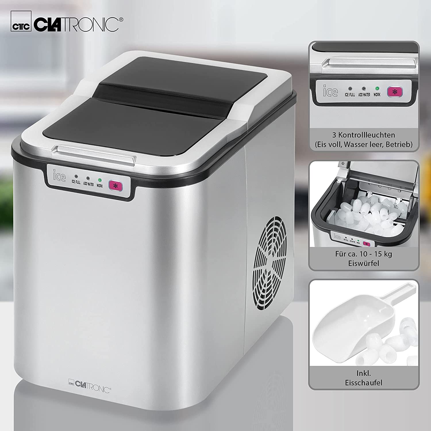 Machine à glaçons en acier inoxydable  10 à 15 kg bomann produit allemand