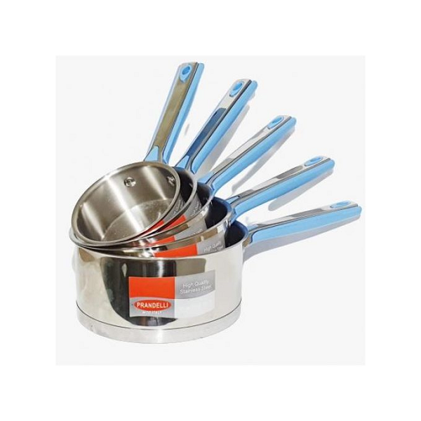 Lot de 5 casseroles en inox, compatibles induction, avec manche en silicone, pour faire bouillir eau, thé, lait, café